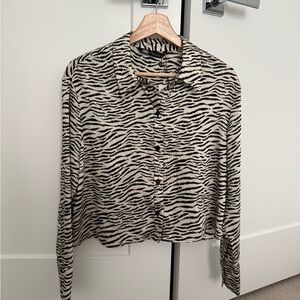 Zara Zebra Print Button-Down Crop Shirt NWT